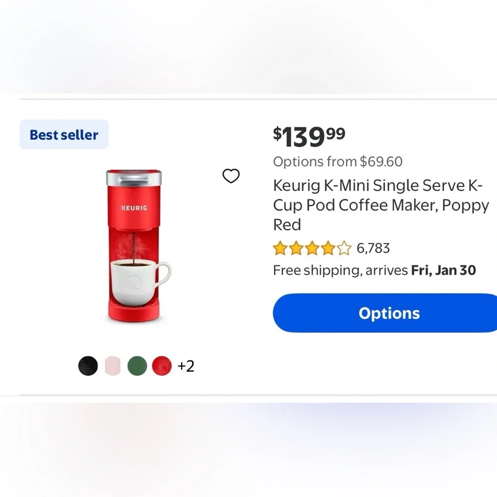 Keurig K-Mini Single Serve K-Cup Pod Coffee Maker, Poppy Red